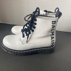 BALMAIN PARIS KIDS WHITE COMBAT BOOTS SIZE 30 (12.5)